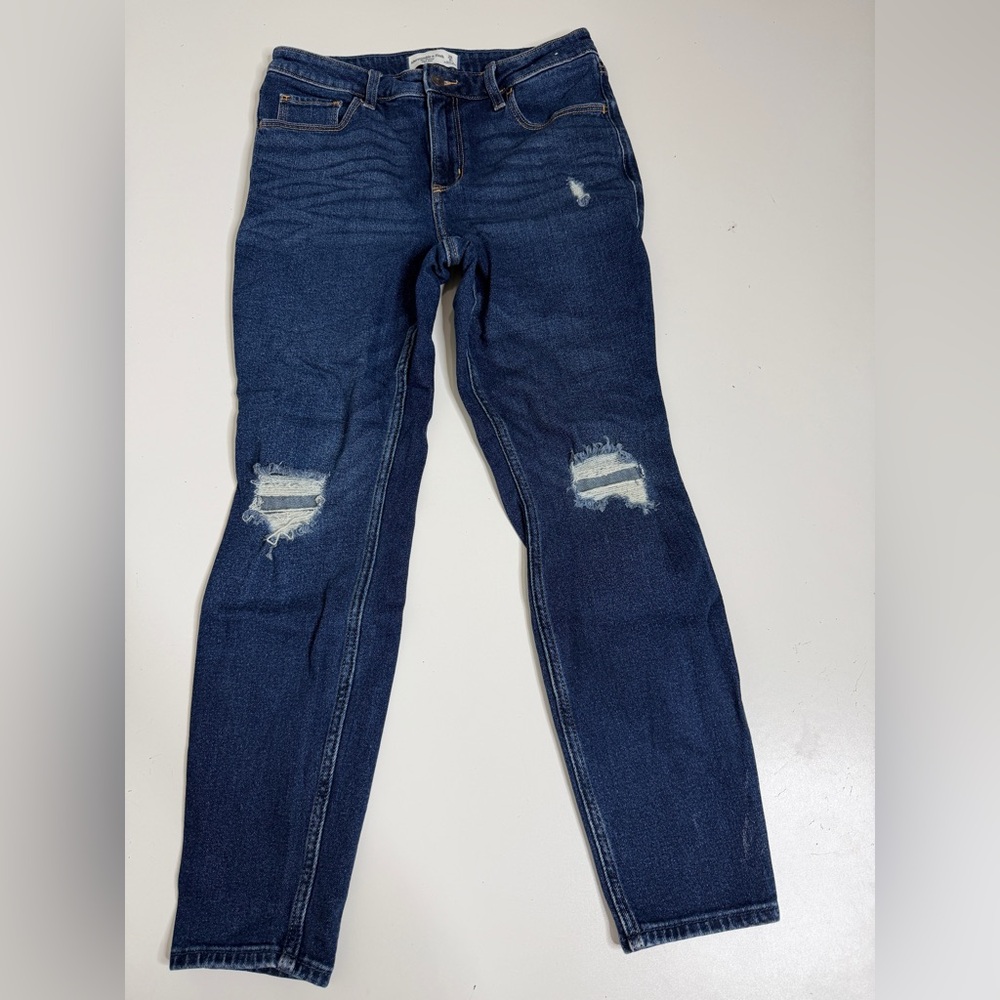 Abercrombie & fitch dark wash skinny high rise jeans distressed 28 6